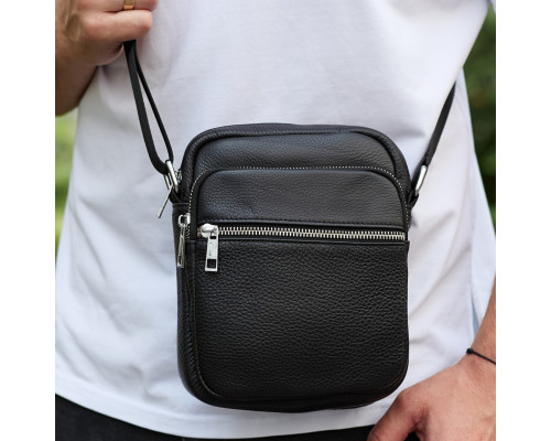 Чоловіча шкіряна барсетка 21х17х7, сумка для міста, компактний месенджер для щоденного використання, чорна