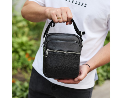 Чоловіча шкіряна барсетка 21х17х7, сумка для міста, компактний месенджер для щоденного використання, чорна