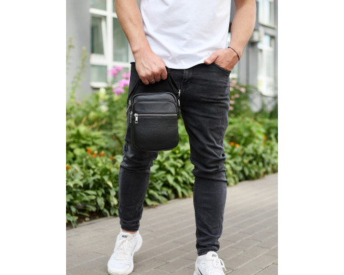 Чоловіча шкіряна барсетка 21х17х7, сумка для міста, компактний месенджер для щоденного використання, чорна