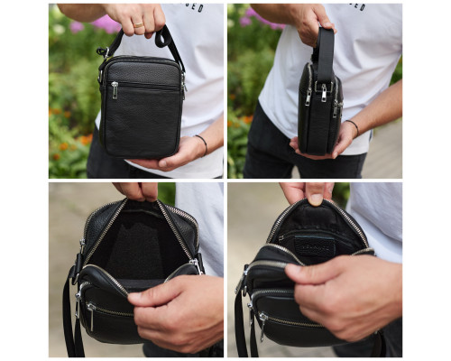 Чоловіча шкіряна барсетка 21х17х7, сумка для міста, компактний месенджер для щоденного використання, чорна