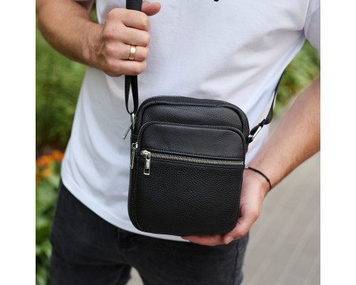 Чоловіча шкіряна барсетка 21х17х7, сумка для міста, компактний месенджер для щоденного використання, чорна