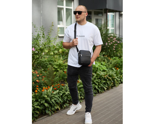 Чоловіча шкіряна барсетка 21х17х7, сумка для міста, компактний месенджер для щоденного використання, чорна
