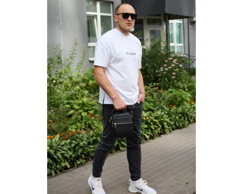 Чоловіча шкіряна барсетка 21х17х7, сумка для міста, компактний месенджер для щоденного використання, чорна