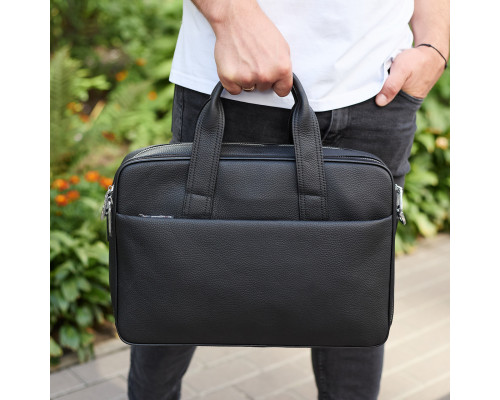 Чоловічий портфель на плече 40х28х10, офісний шкіряний месенджер, чоловіча ділова сумка для міста, чорний