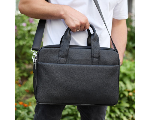 Чоловічий портфель на плече 40х28х10, офісний шкіряний месенджер, чоловіча ділова сумка для міста, чорний