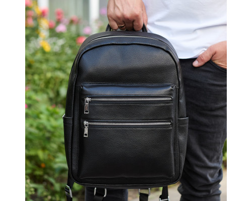 Міський чоловічий рюкзак із натуральної шкіри 41х30х17, наплічна сумка для ноутбука та документів, чорний