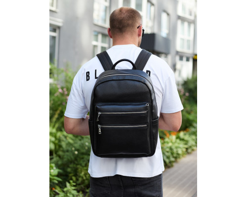 Міський чоловічий рюкзак із натуральної шкіри 41х30х17, наплічна сумка для ноутбука та документів, чорний
