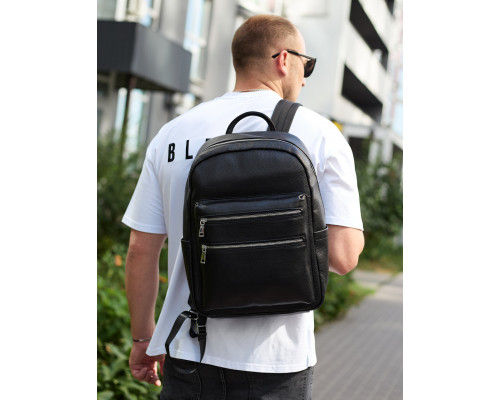 Міський чоловічий рюкзак із натуральної шкіри 41х30х17, наплічна сумка для ноутбука та документів, чорний