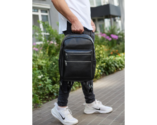 Міський чоловічий рюкзак із натуральної шкіри 41х30х17, наплічна сумка для ноутбука та документів, чорний