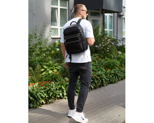 Міський чоловічий рюкзак із натуральної шкіри 41х30х17, наплічна сумка для ноутбука та документів, чорний