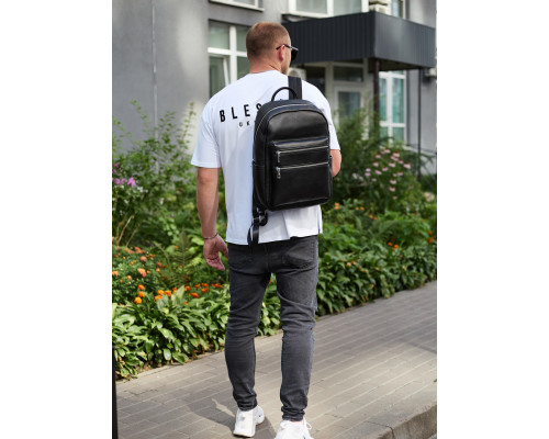 Міський чоловічий рюкзак із натуральної шкіри 41х30х17, наплічна сумка для ноутбука та документів, чорний