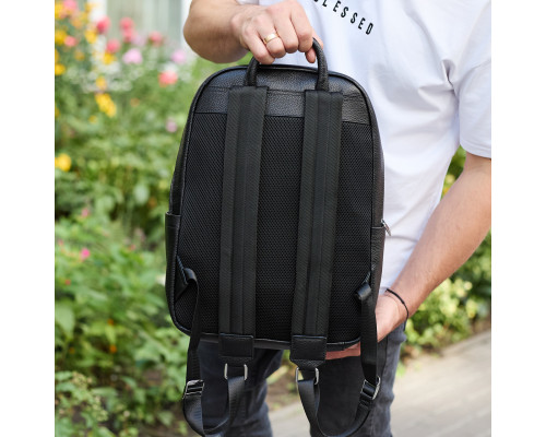 Міський чоловічий рюкзак із натуральної шкіри 41х30х17, наплічна сумка для ноутбука та документів, чорний