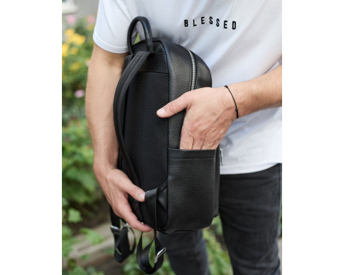 Міський чоловічий рюкзак із натуральної шкіри 41х30х17, наплічна сумка для ноутбука та документів, чорний