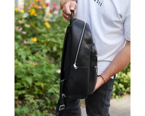Міський чоловічий рюкзак із натуральної шкіри 41х30х17, наплічна сумка для ноутбука та документів, чорний