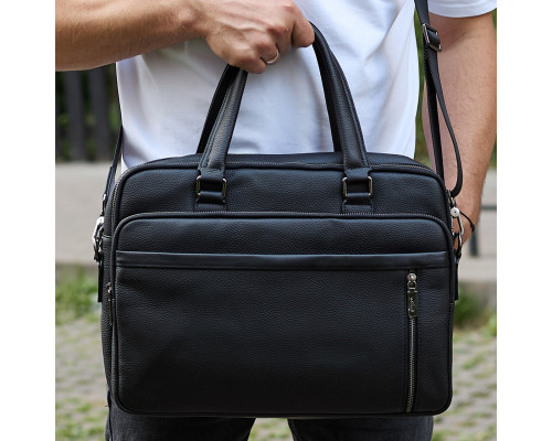 Офісна чоловіча сумка через плече 39х29х10, шкіряний портфель-месенджер для бізнесу, чорний