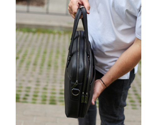 Офісна чоловіча сумка через плече 39х29х10, шкіряний портфель-месенджер для бізнесу, чорний