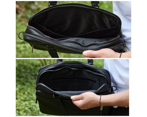 Офісна чоловіча сумка через плече 39х29х10, шкіряний портфель-месенджер для бізнесу, чорний