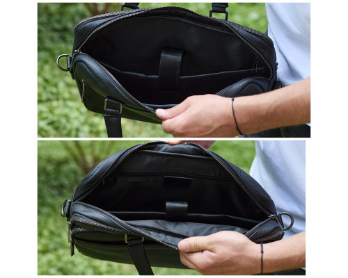 Офісна чоловіча сумка через плече 39х29х10, шкіряний портфель-месенджер для бізнесу, чорний