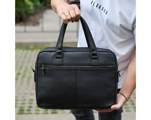 Офісна чоловіча сумка через плече 39х29х10, шкіряний портфель-месенджер для бізнесу, чорний