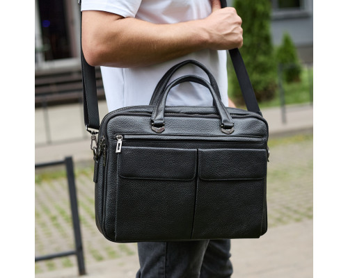 Сумка чоловіча офісна через плече 39х29х10, практичний шкіряний портфель для бізнесу, сумочка для навання, чорний