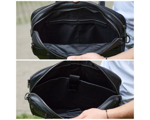 Сумка чоловіча офісна через плече 39х29х10, практичний шкіряний портфель для бізнесу, сумочка для навання, чорний