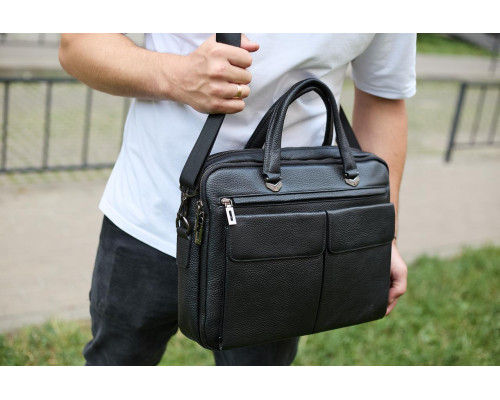 Сумка чоловіча офісна через плече 39х29х10, практичний шкіряний портфель для бізнесу, сумочка для навання, чорний