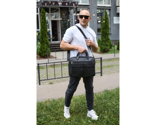 Сумка чоловіча офісна через плече 39х29х10, практичний шкіряний портфель для бізнесу, сумочка для навання, чорний