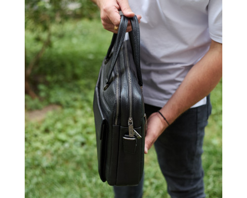 Сумка чоловіча офісна через плече 39х29х10, практичний шкіряний портфель для бізнесу, сумочка для навання, чорний