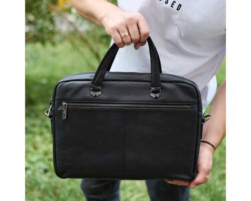 Сумка чоловіча офісна через плече 39х29х10, практичний шкіряний портфель для бізнесу, сумочка для навання, чорний