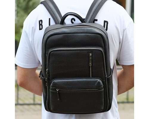 Міський чоловічий рюкзак із натуральної шкіри 40х30х18, наплічник для роботи та подорожей, чорний