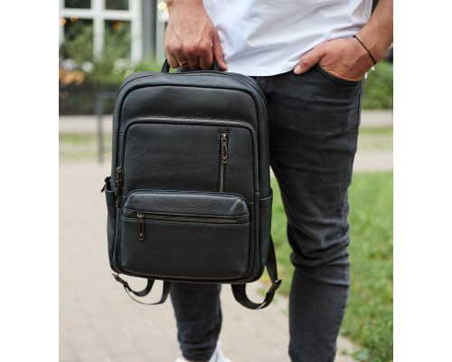 Міський чоловічий рюкзак із натуральної шкіри 40х30х18, наплічник для роботи та подорожей, чорний