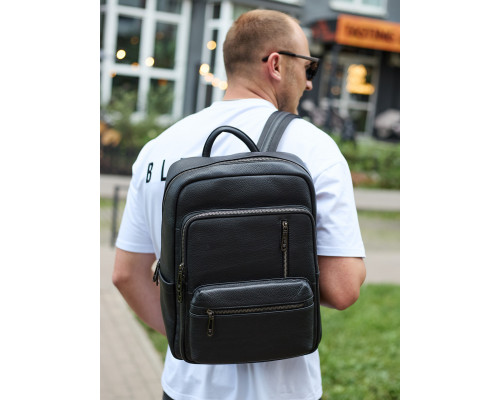 Міський чоловічий рюкзак із натуральної шкіри 40х30х18, наплічник для роботи та подорожей, чорний
