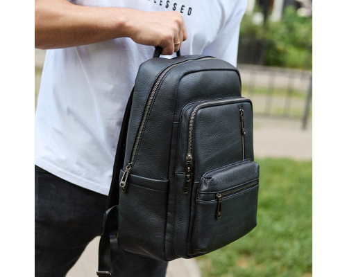 Міський чоловічий рюкзак із натуральної шкіри 40х30х18, наплічник для роботи та подорожей, чорний
