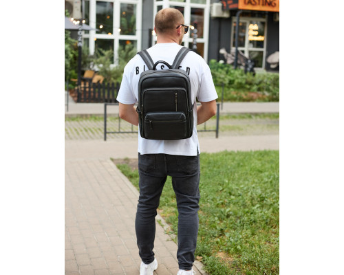 Міський чоловічий рюкзак із натуральної шкіри 40х30х18, наплічник для роботи та подорожей, чорний