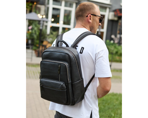 Міський чоловічий рюкзак із натуральної шкіри 40х30х18, наплічник для роботи та подорожей, чорний