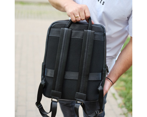 Міський чоловічий рюкзак із натуральної шкіри 40х30х18, наплічник для роботи та подорожей, чорний