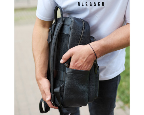 Міський чоловічий рюкзак із натуральної шкіри 40х30х18, наплічник для роботи та подорожей, чорний