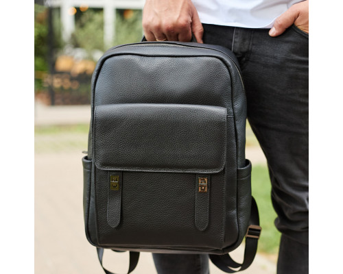 Стильний чоловічий шкіряний рюкзак 40х30х17, практичний аксесуар для ноутбука та документів, чорний
