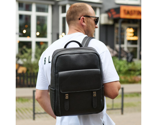 Стильний чоловічий шкіряний рюкзак 40х30х17, практичний аксесуар для ноутбука та документів, чорний