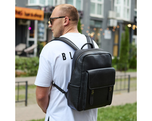 Стильний чоловічий шкіряний рюкзак 40х30х17, практичний аксесуар для ноутбука та документів, чорний