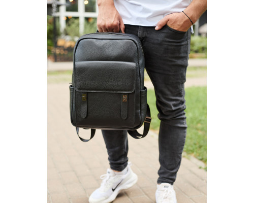 Стильний чоловічий шкіряний рюкзак 40х30х17, практичний аксесуар для ноутбука та документів, чорний