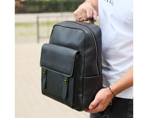Стильний чоловічий шкіряний рюкзак 40х30х17, практичний аксесуар для ноутбука та документів, чорний