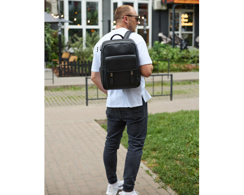 Стильний чоловічий шкіряний рюкзак 40х30х17, практичний аксесуар для ноутбука та документів, чорний
