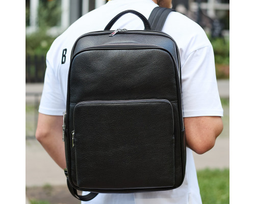 Класичний чоловічий рюкзак зі шкіри 42х30х16, практичний аксесуар для ноутбука та документів, чорний