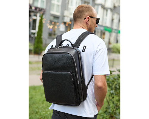 Класичний чоловічий рюкзак зі шкіри 42х30х16, практичний аксесуар для ноутбука та документів, чорний