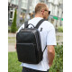 Класичний чоловічий рюкзак зі шкіри 42х30х16, практичний аксесуар для ноутбука та документів, чорний