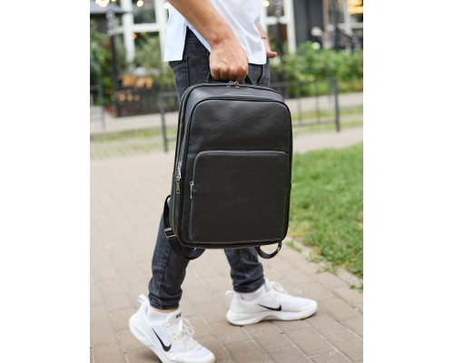 Класичний чоловічий рюкзак зі шкіри 42х30х16, практичний аксесуар для ноутбука та документів, чорний