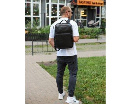 Класичний чоловічий рюкзак зі шкіри 42х30х16, практичний аксесуар для ноутбука та документів, чорний