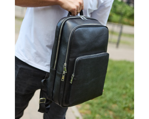 Класичний чоловічий рюкзак зі шкіри 42х30х16, практичний аксесуар для ноутбука та документів, чорний
