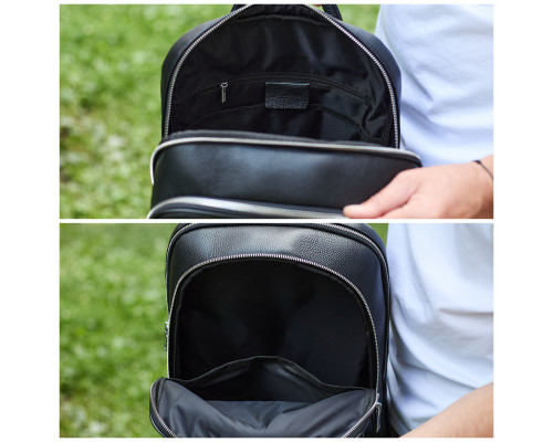 Класичний чоловічий рюкзак зі шкіри 42х30х16, практичний аксесуар для ноутбука та документів, чорний